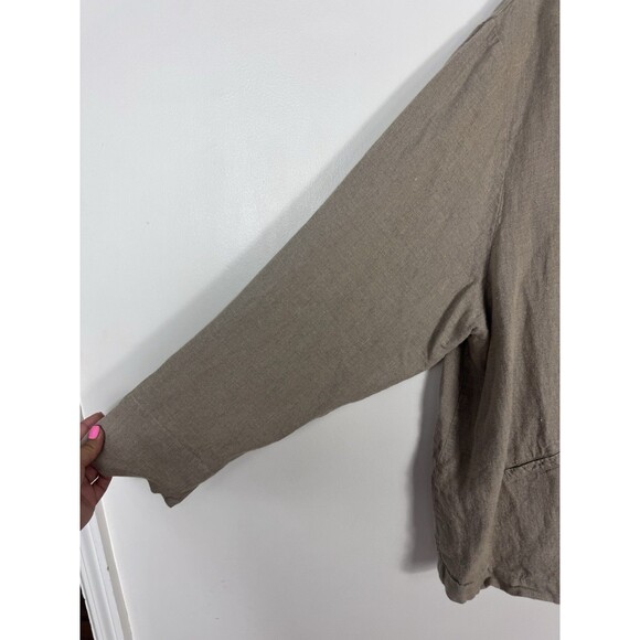 FLAX 100% Linen Beige Jacket NWT SZ 2G Collared Long Sleeve - Picture 4 of 11